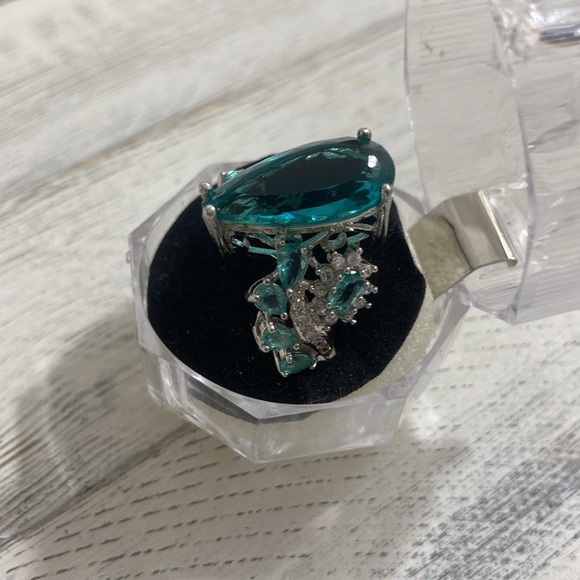 ‘London Topaz’ CZ and Clear CZ 925 Sterling Silver ring - Picture 3 of 7